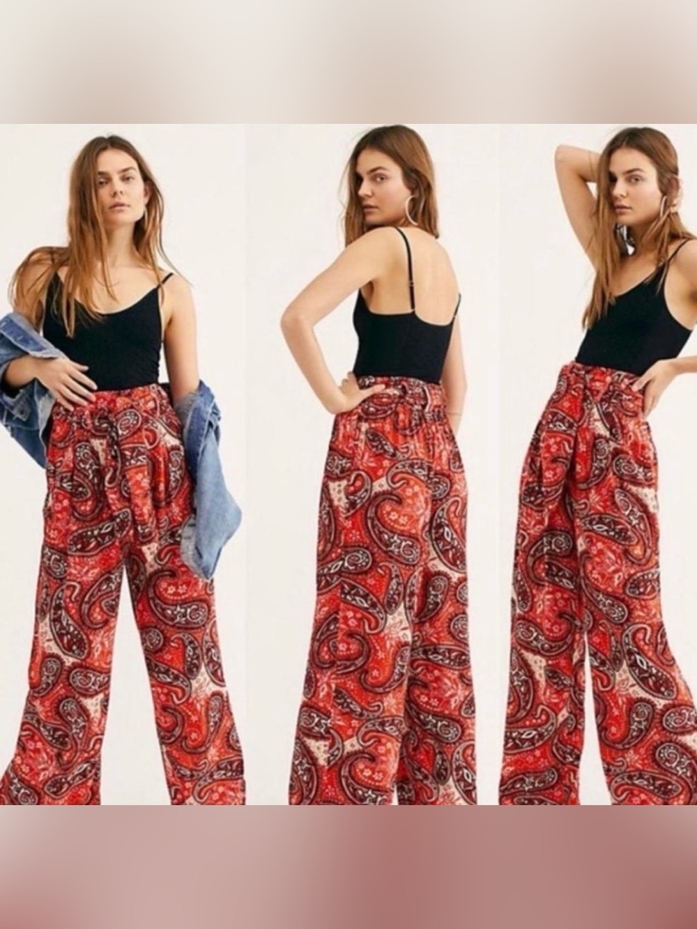 Free People Red Paisley Wide-Leg Palazzo Pants - Women medium